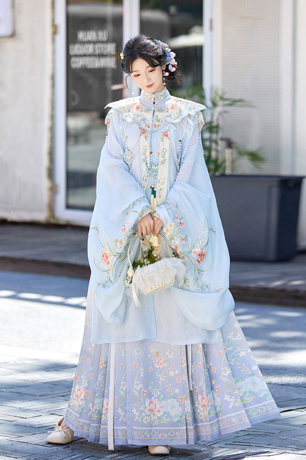 Ming Dynasty Clothing Yun Shoulder Long Robe Hairpin Hanfu Blue Purple Hanfu Dress - yutangchun 玉堂春