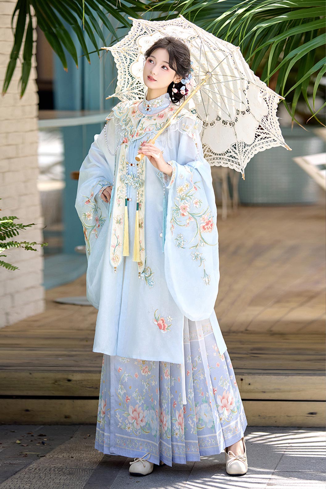 Ming Dynasty Clothing Yun Shoulder Long Robe Hairpin Hanfu Blue Purple Hanfu Dress - yutangchun 玉堂春