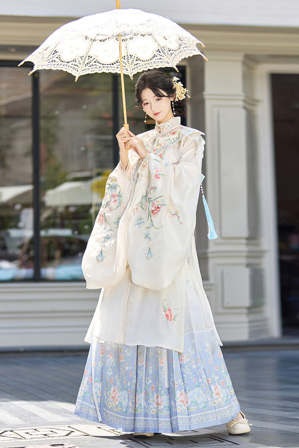 Ming Dynasty Clothing Yun Shoulder Long Robe Hairpin Hanfu Blue Purple Hanfu Dress - yutangchun 玉堂春