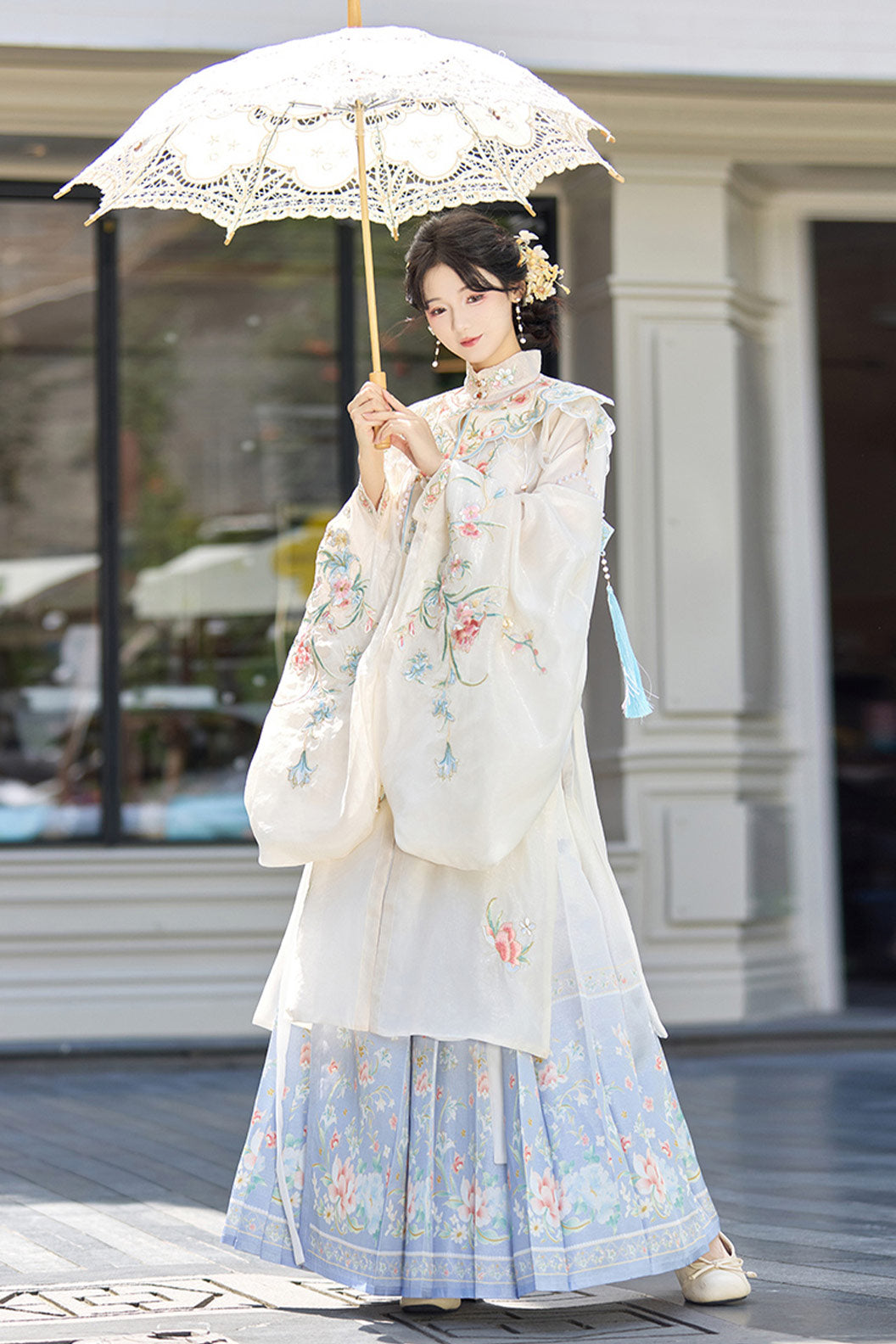 Ming Dynasty Clothing Yun Shoulder Long Robe Hairpin Hanfu Blue Purple Hanfu Dress - yutangchun 玉堂春
