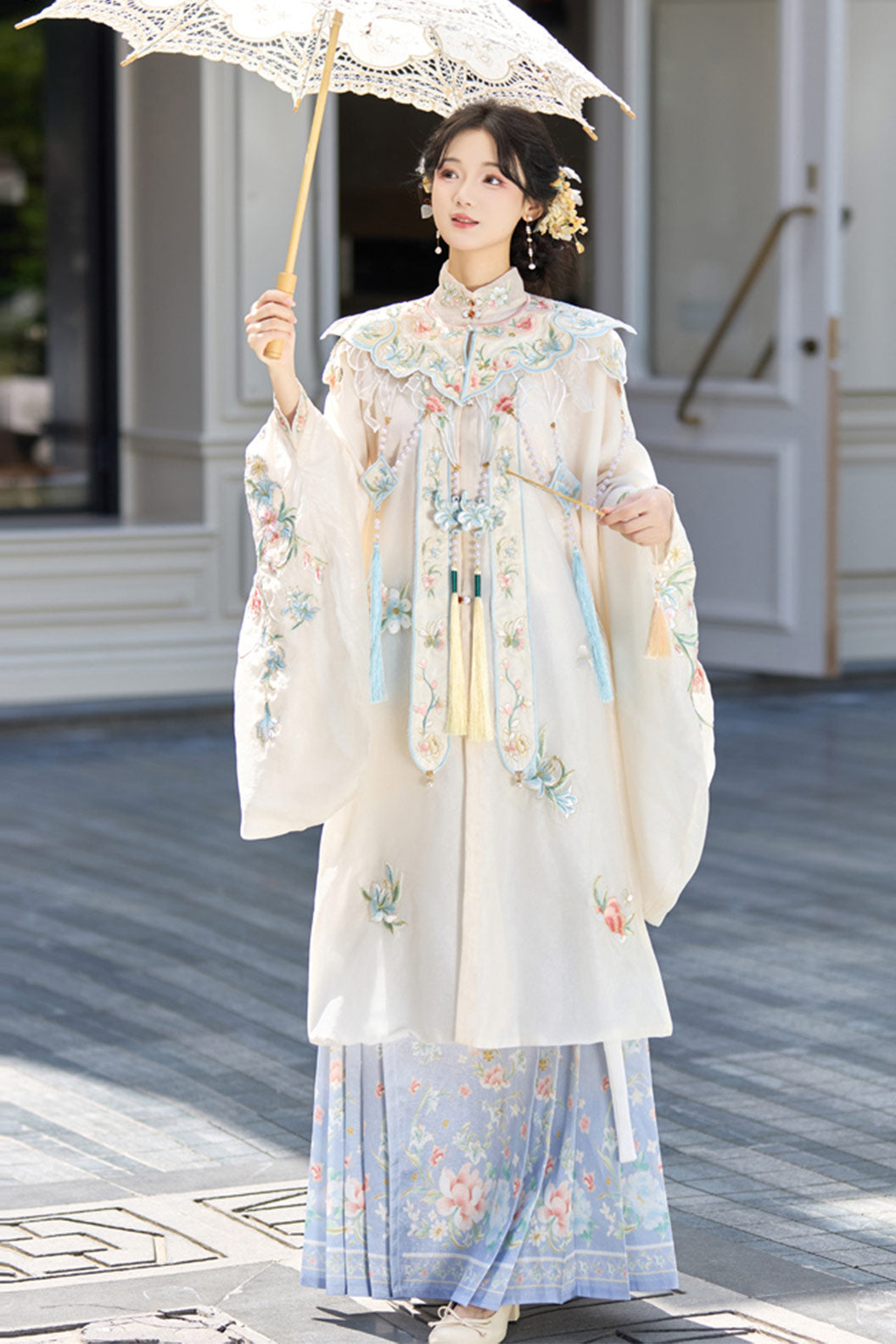 Ming Dynasty Clothing Yun Shoulder Long Robe Hairpin Hanfu Blue Purple Hanfu Dress - yutangchun 玉堂春
