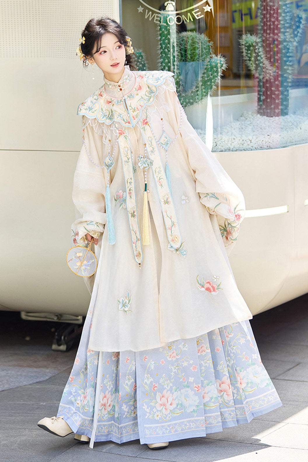 Ming Dynasty Clothing Yun Shoulder Long Robe Hairpin Hanfu Blue Purple Hanfu Dress - yutangchun 玉堂春
