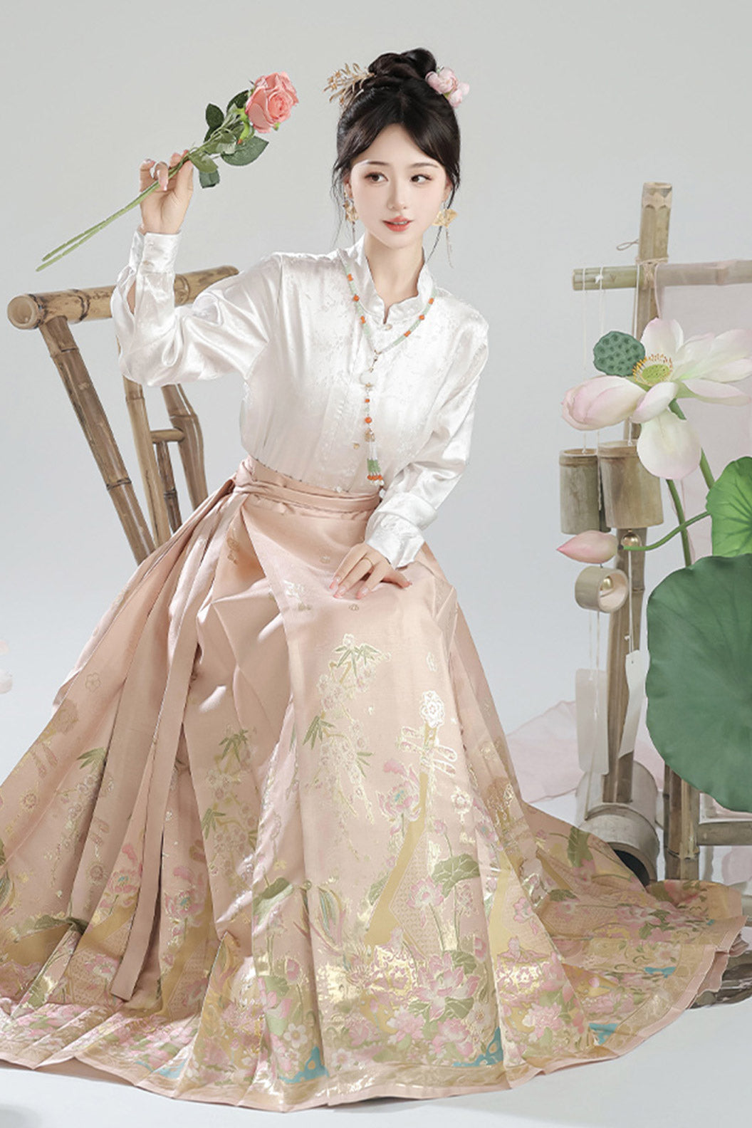 Ming Dynasty Green Hanfu Dress Ma Mian Skirt New Chinese Style - heying 荷影