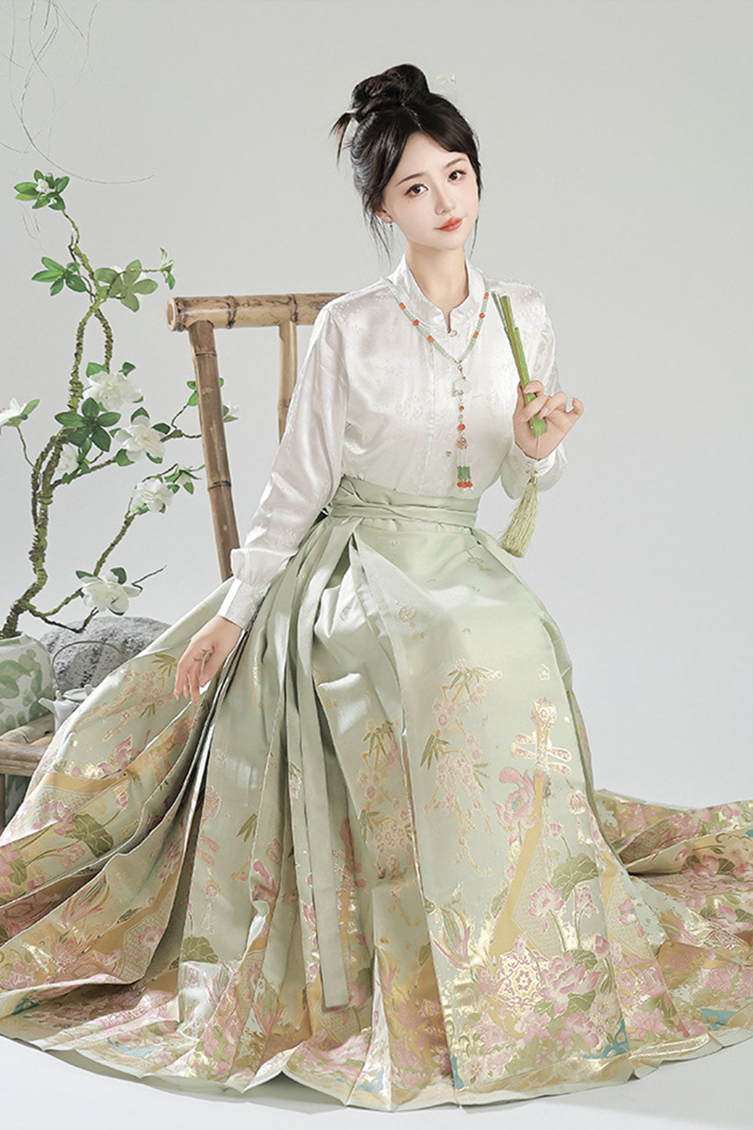 Ming Dynasty Green Hanfu Dress Ma Mian Skirt New Chinese Style - heying 荷影