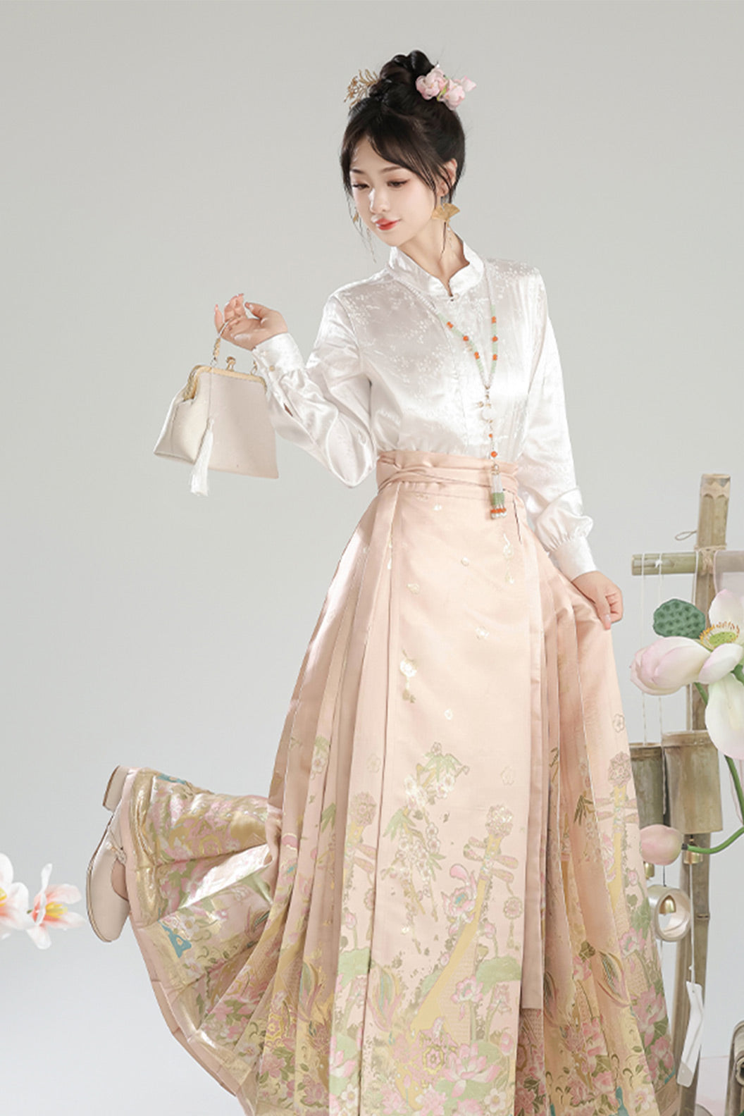 Ming Dynasty Green Hanfu Dress Ma Mian Skirt New Chinese Style - heying 荷影