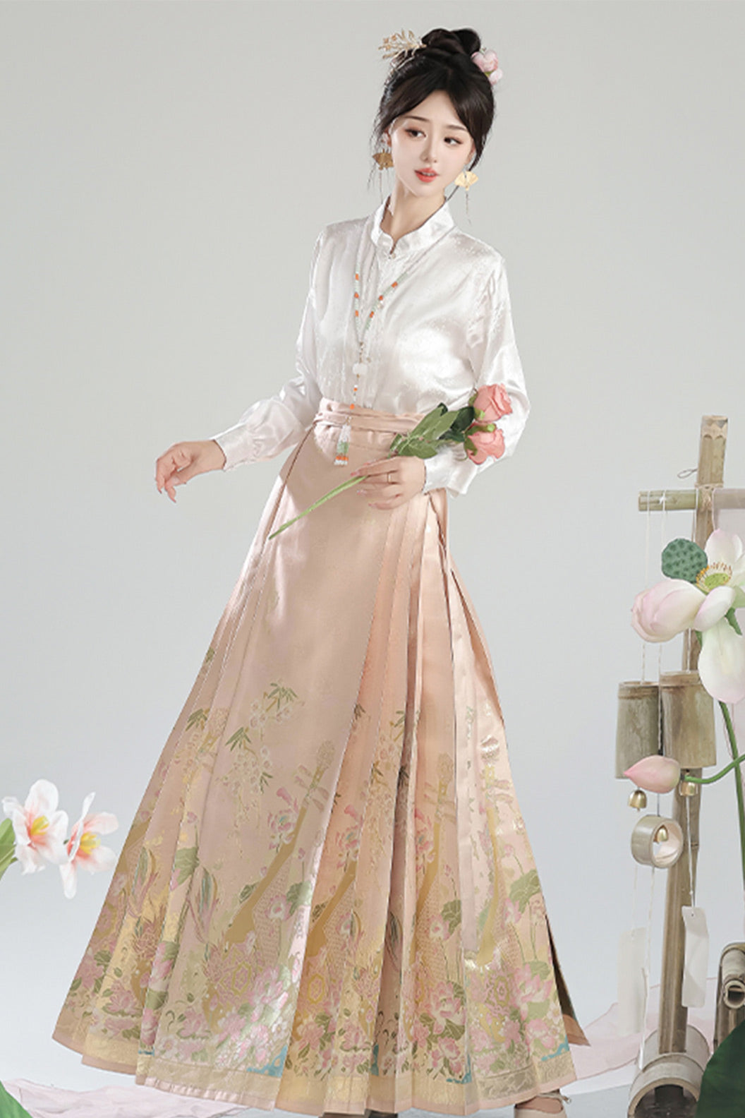 Ming Dynasty Green Hanfu Dress Ma Mian Skirt New Chinese Style - heying 荷影