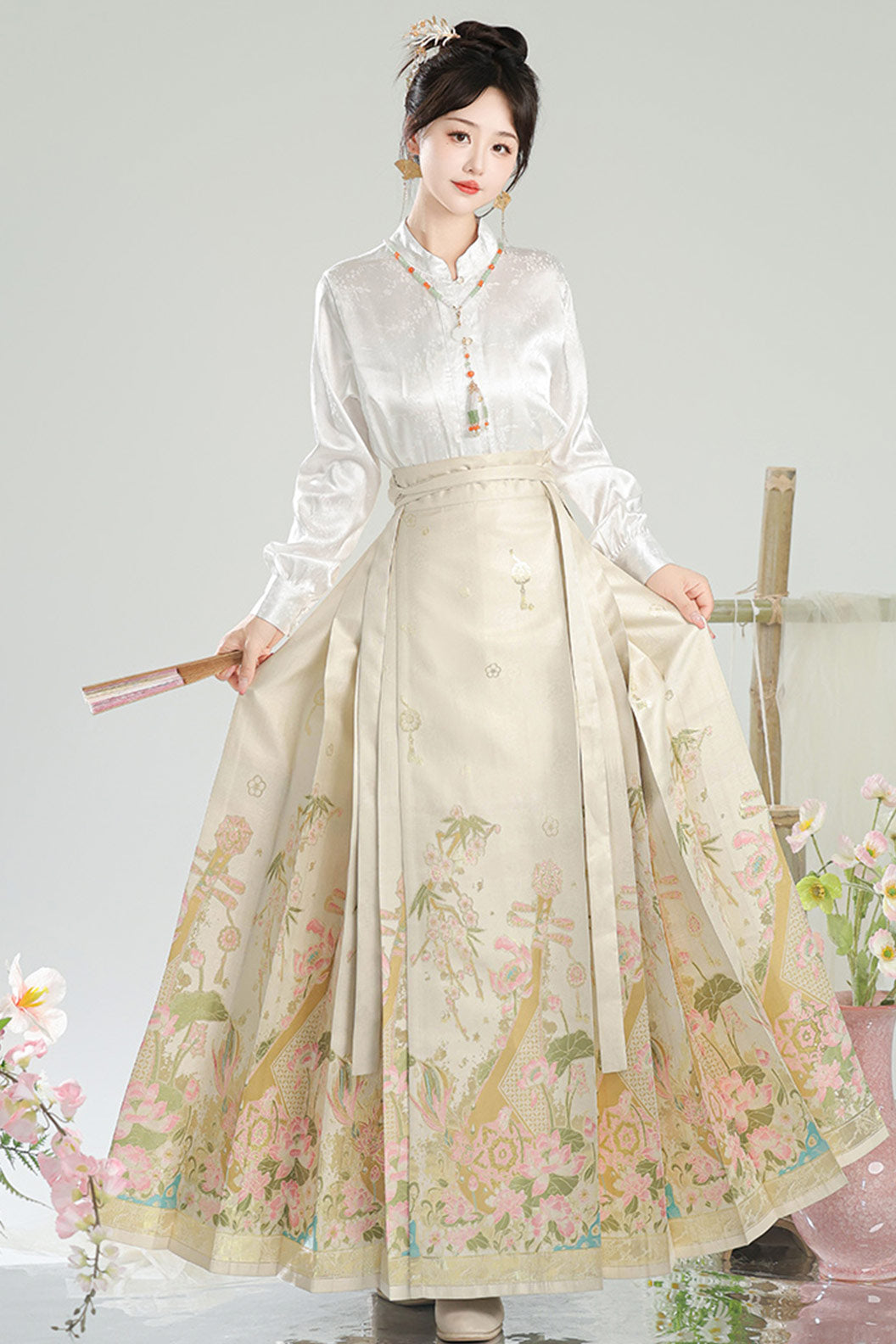 Ming Dynasty Green Hanfu Dress Ma Mian Skirt New Chinese Style - heying 荷影
