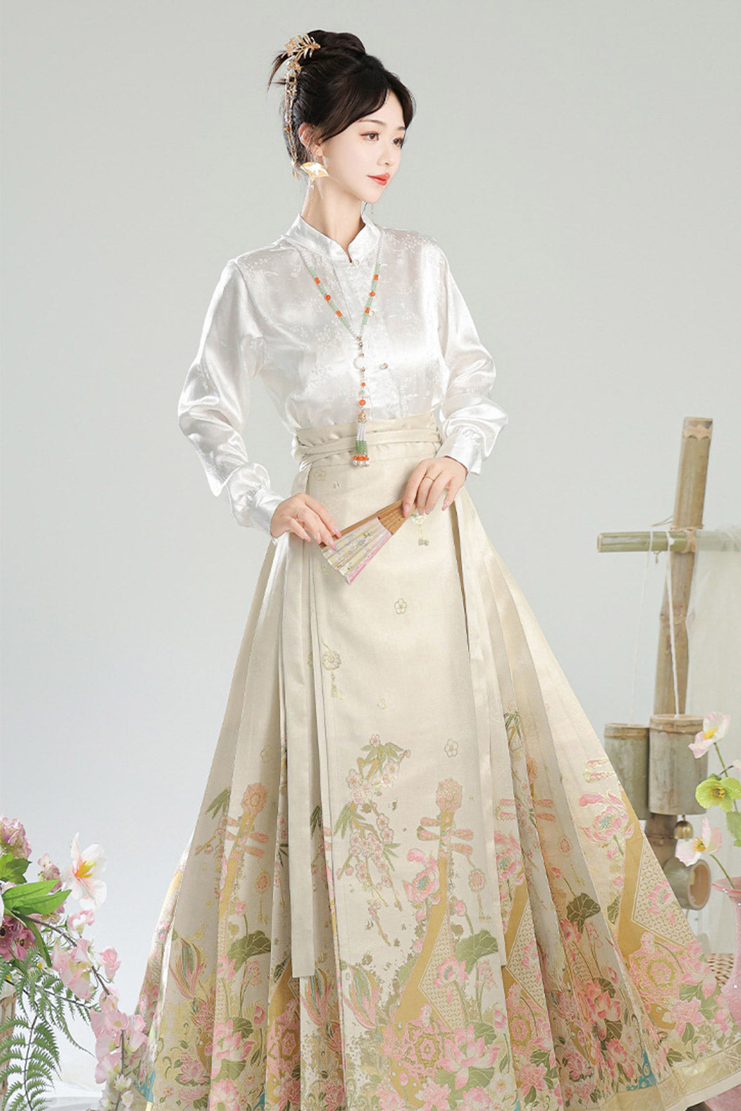 Ming Dynasty Green Hanfu Dress Ma Mian Skirt New Chinese Style - heying 荷影