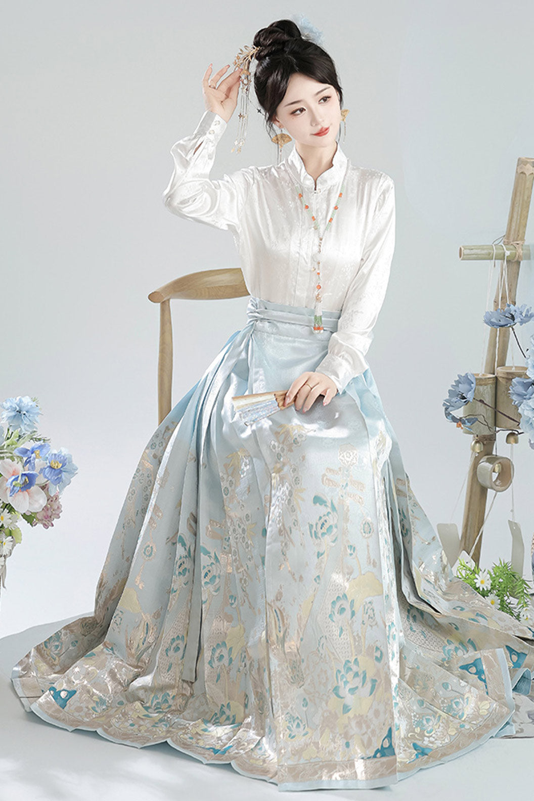 Ming Dynasty Green Hanfu Dress Ma Mian Skirt New Chinese Style - heying 荷影