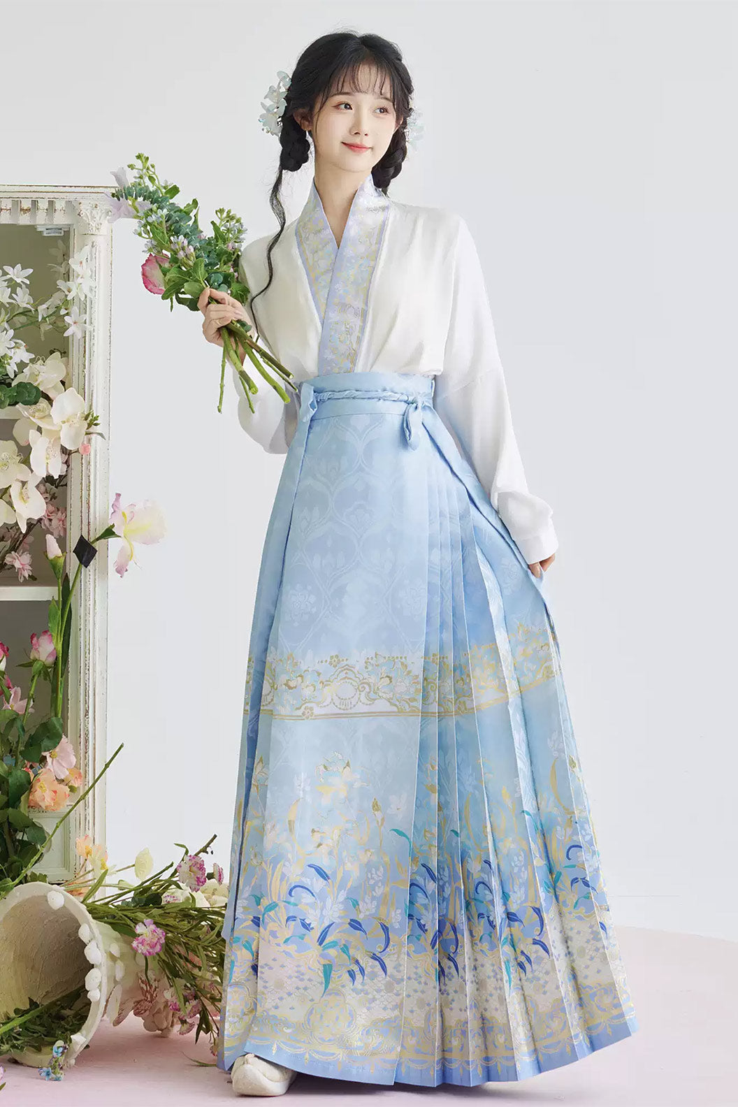 Ming Dynasty Hanfu clothing Ma Mian Skirt Brocade Imitation Makeup Pink Hanfu dress - yuanwei 鸢尾