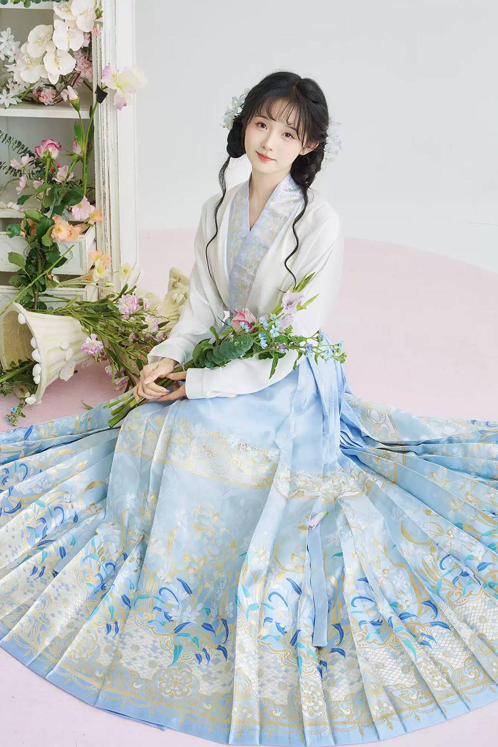 Ming Dynasty Hanfu clothing Ma Mian Skirt Brocade Imitation Makeup Pink Hanfu dress - yuanwei 鸢尾