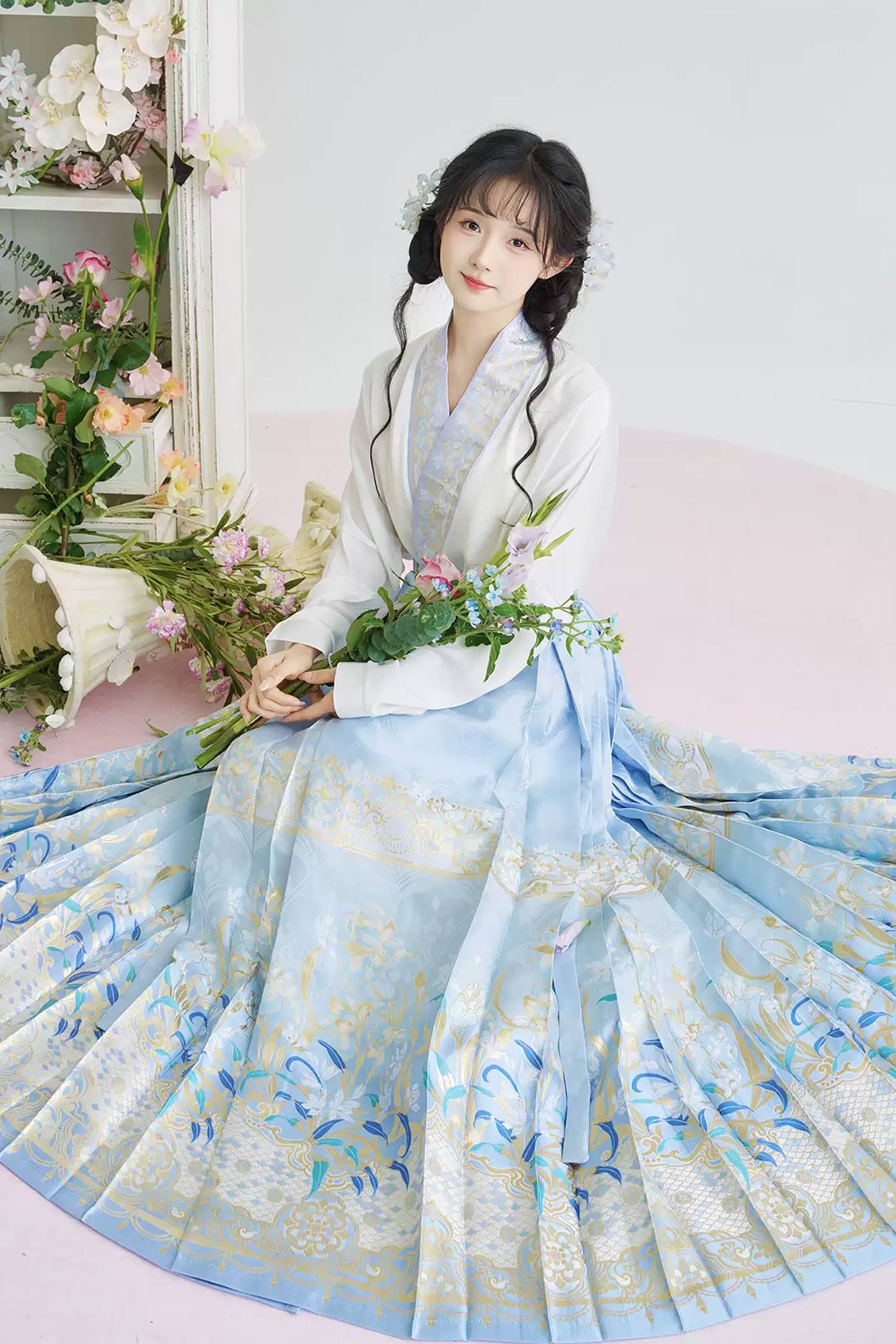 Ming Dynasty Hanfu clothing Ma Mian Skirt Brocade Imitation Makeup Pink Hanfu dress - yuanwei 鸢尾