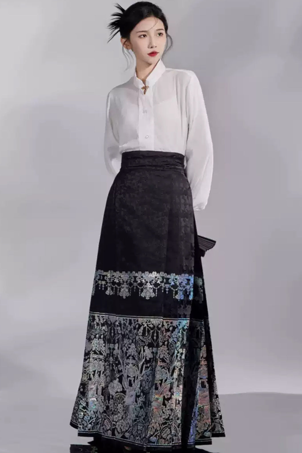 Ming Dynasty Hanfu clothing Ma Mian Skirt Luodian Autumn Winter Set Black Hanfu dress - shenlu 神鹿