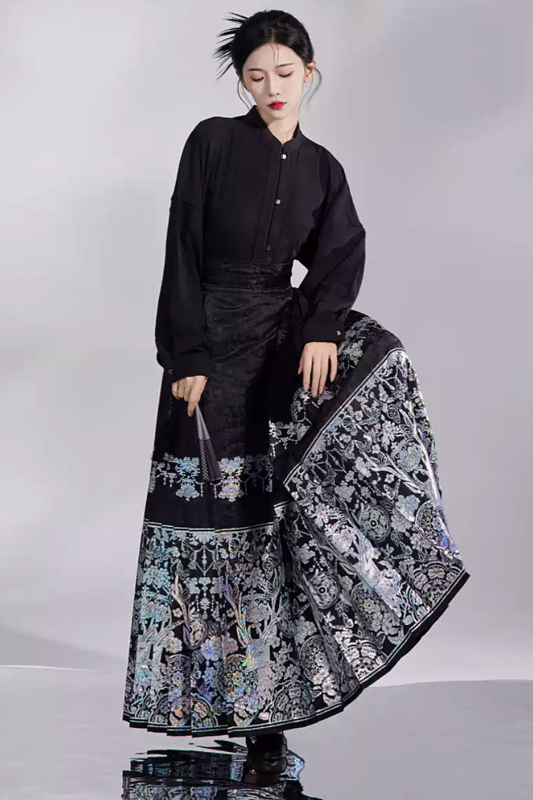 Ming Dynasty Hanfu clothing Ma Mian Skirt Luodian Autumn Winter Set Black Hanfu dress - shenlu 神鹿