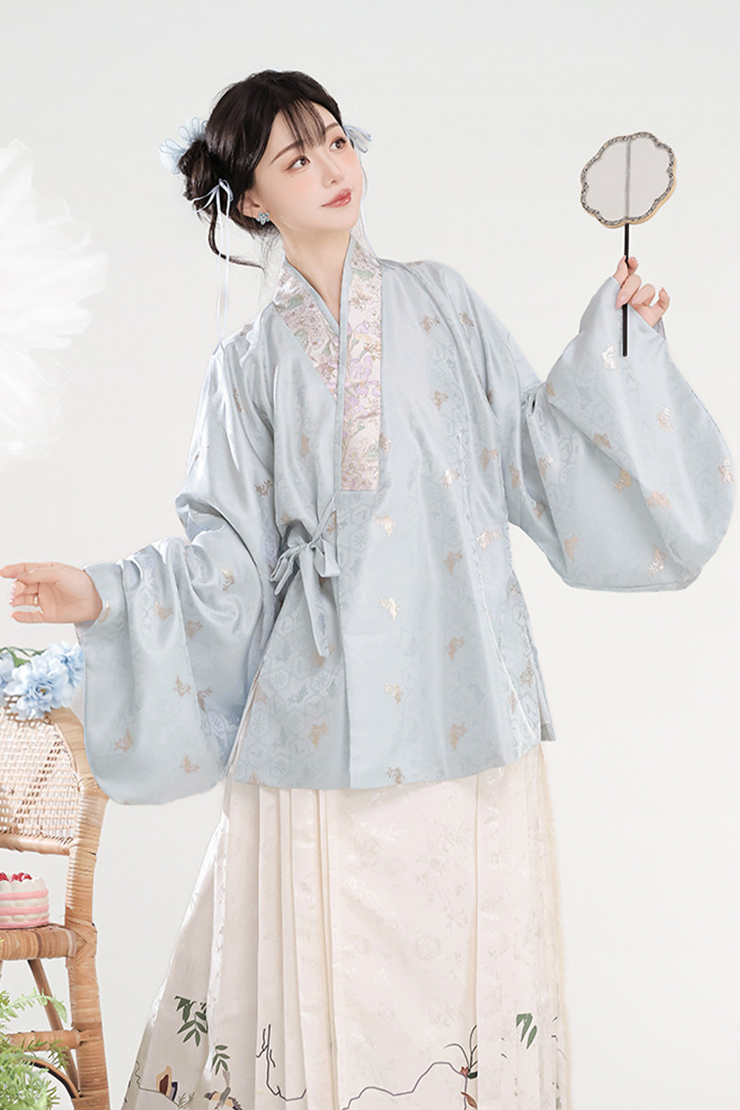 Ming Dynasty Multicolor Hanfu Dress Brocade Pipa Sleeves Ma Mianqun - baicaoxing 百草馨