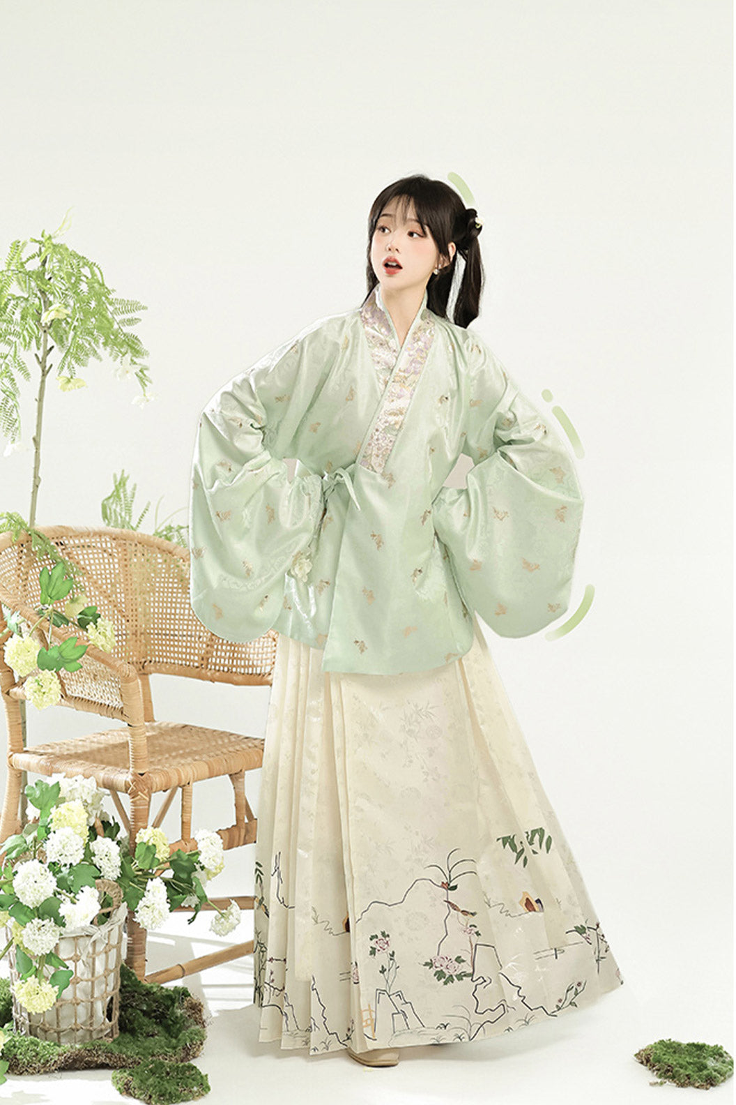 Ming Dynasty Multicolor Hanfu Dress Brocade Pipa Sleeves Ma Mianqun - baicaoxing 百草馨