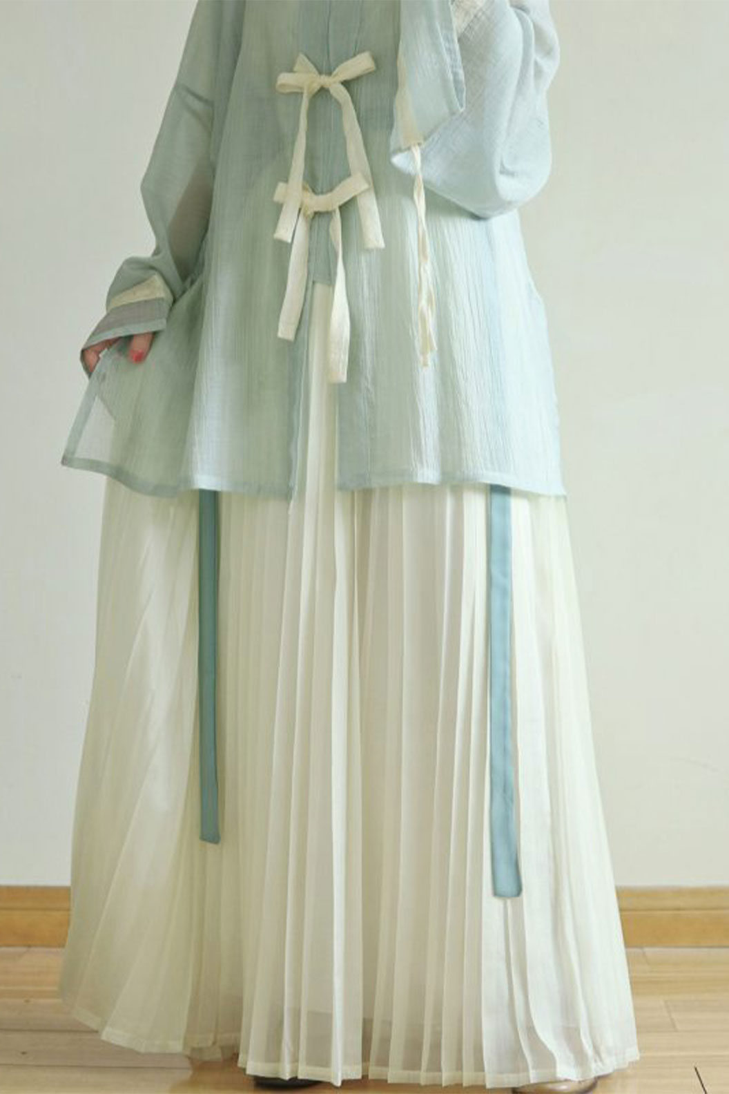 Ming Dynasty Multicolor Hanfu Dress with Tencel Round Collar Shirt and Open-Front Jacket - tianxin 甜心