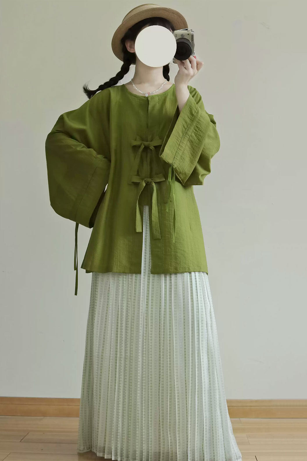 Ming Dynasty Multicolor Hanfu Dress with Tencel Round Collar Shirt and Open-Front Jacket - tianxin 甜心