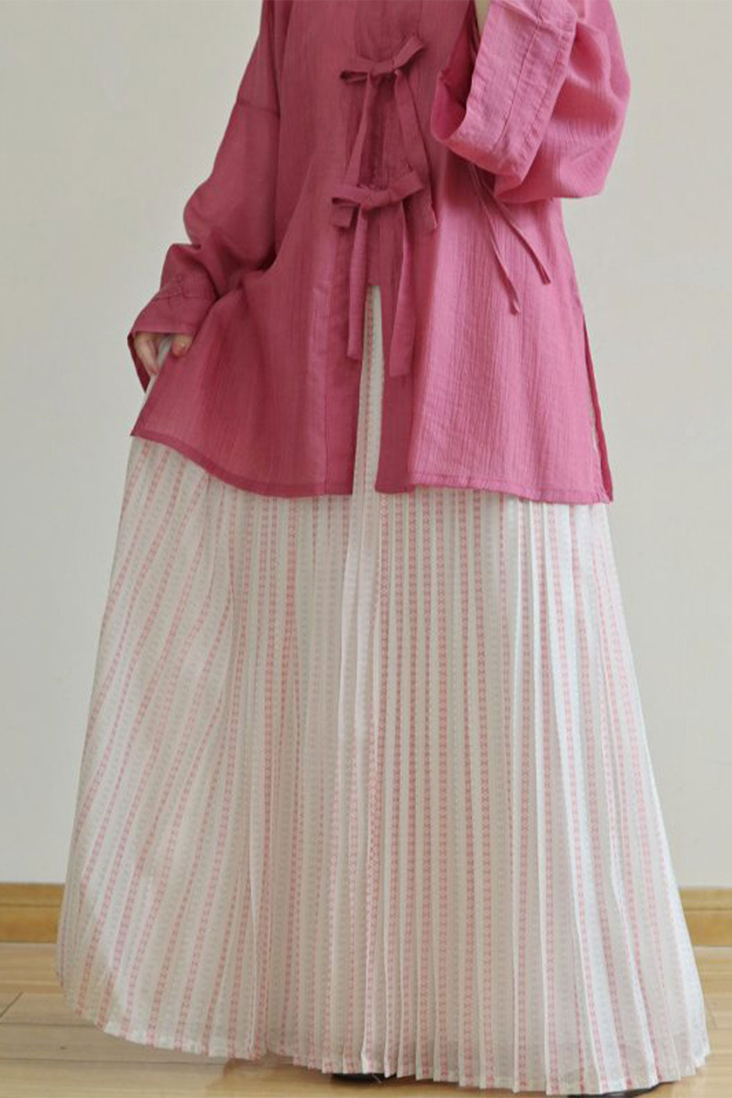 Ming Dynasty Multicolor Hanfu Dress with Tencel Round Collar Shirt and Open-Front Jacket - tianxin 甜心