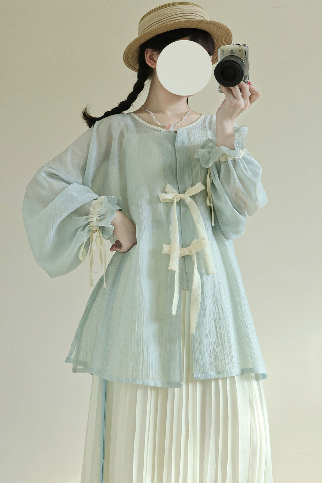 Ming Dynasty Multicolor Hanfu Dress with Tencel Round Collar Shirt and Open-Front Jacket - tianxin 甜心