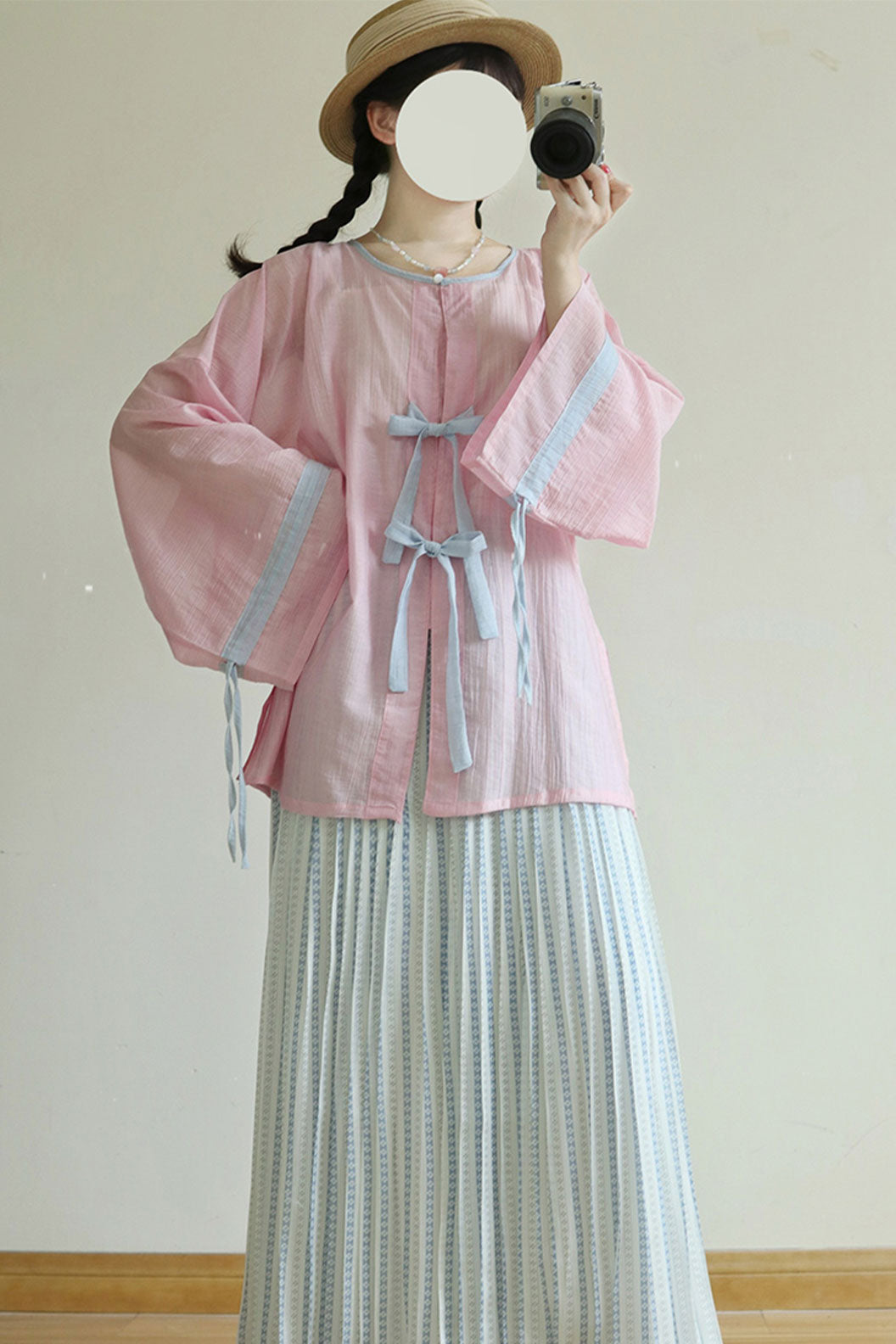 Ming Dynasty Multicolor Hanfu Dress with Tencel Round Collar Shirt and Open-Front Jacket - tianxin 甜心