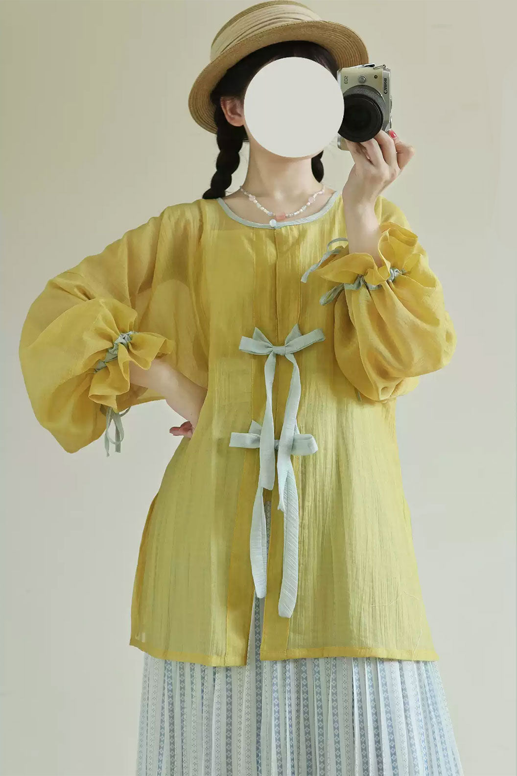 Ming Dynasty Multicolor Hanfu Dress with Tencel Round Collar Shirt and Open-Front Jacket - tianxin 甜心