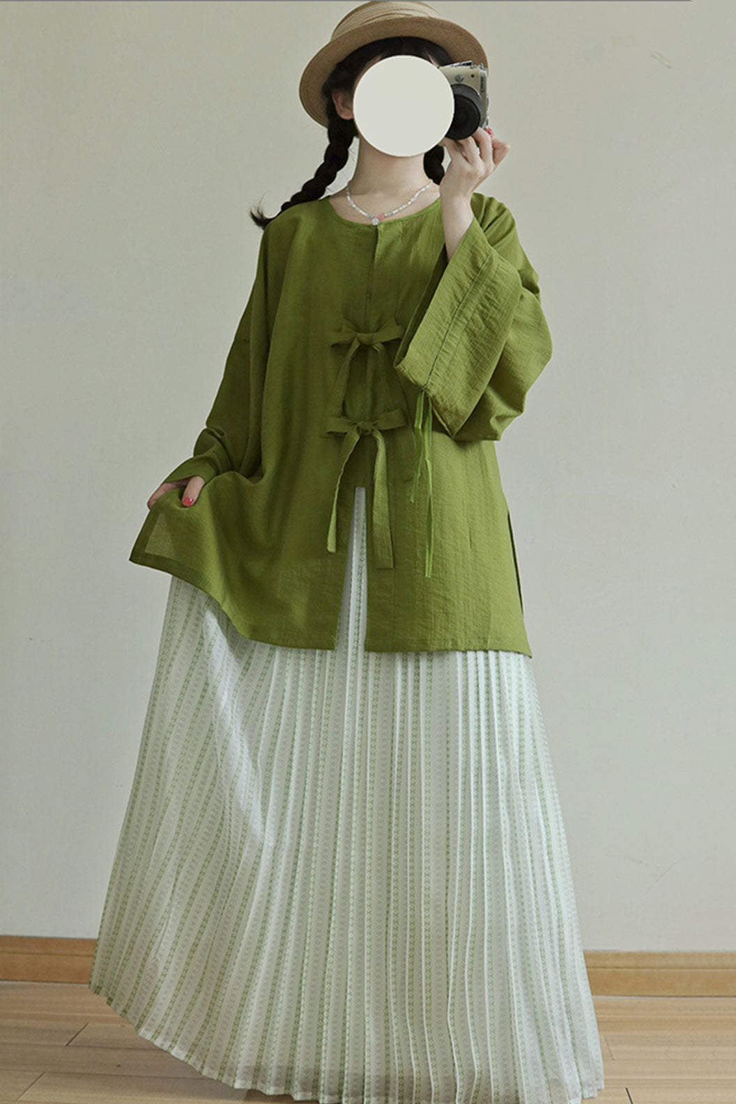 Ming Dynasty Multicolor Hanfu Dress with Tencel Round Collar Shirt and Open-Front Jacket - tianxin 甜心