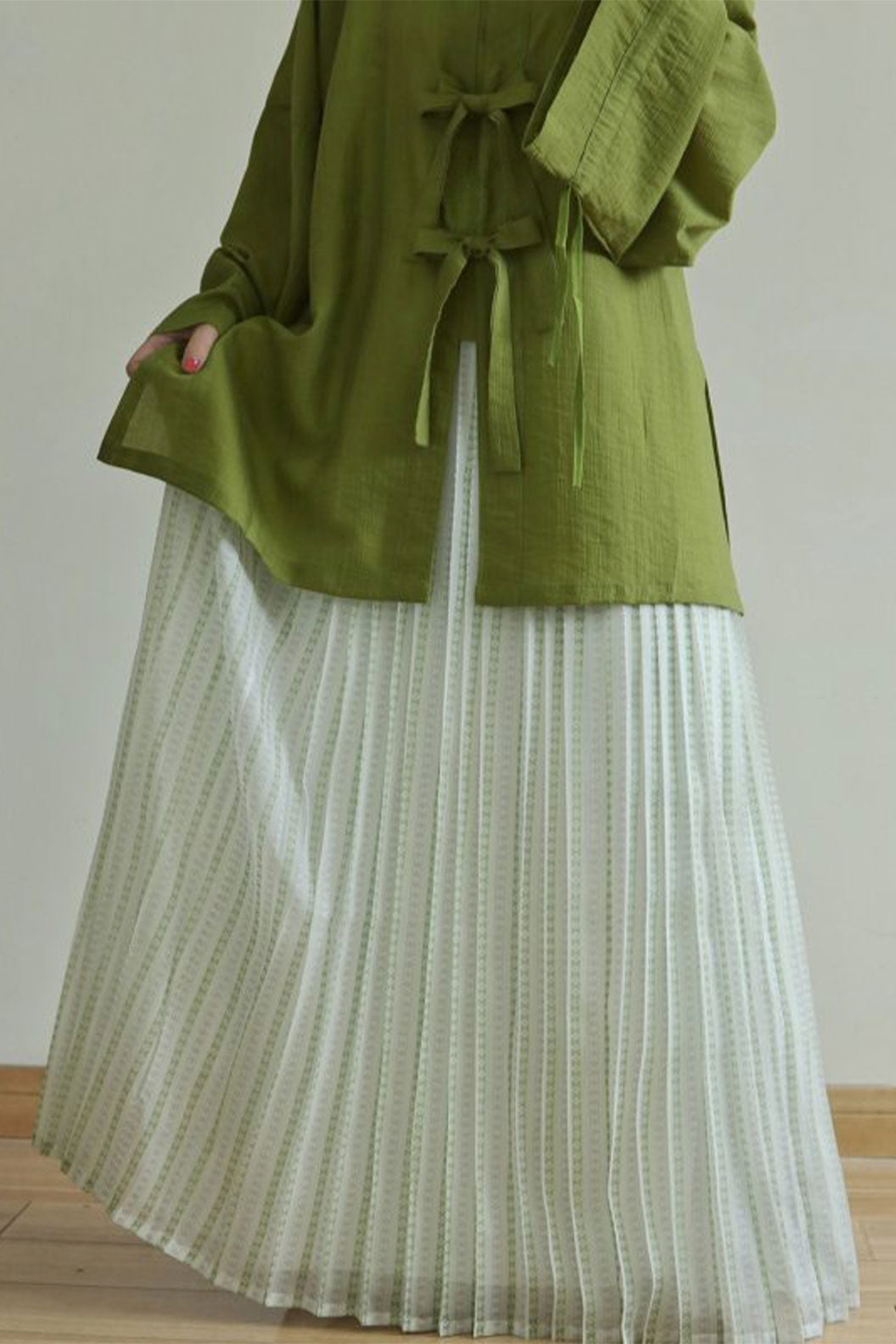 Ming Dynasty Multicolor Hanfu Dress with Tencel Round Collar Shirt and Open-Front Jacket - tianxin 甜心