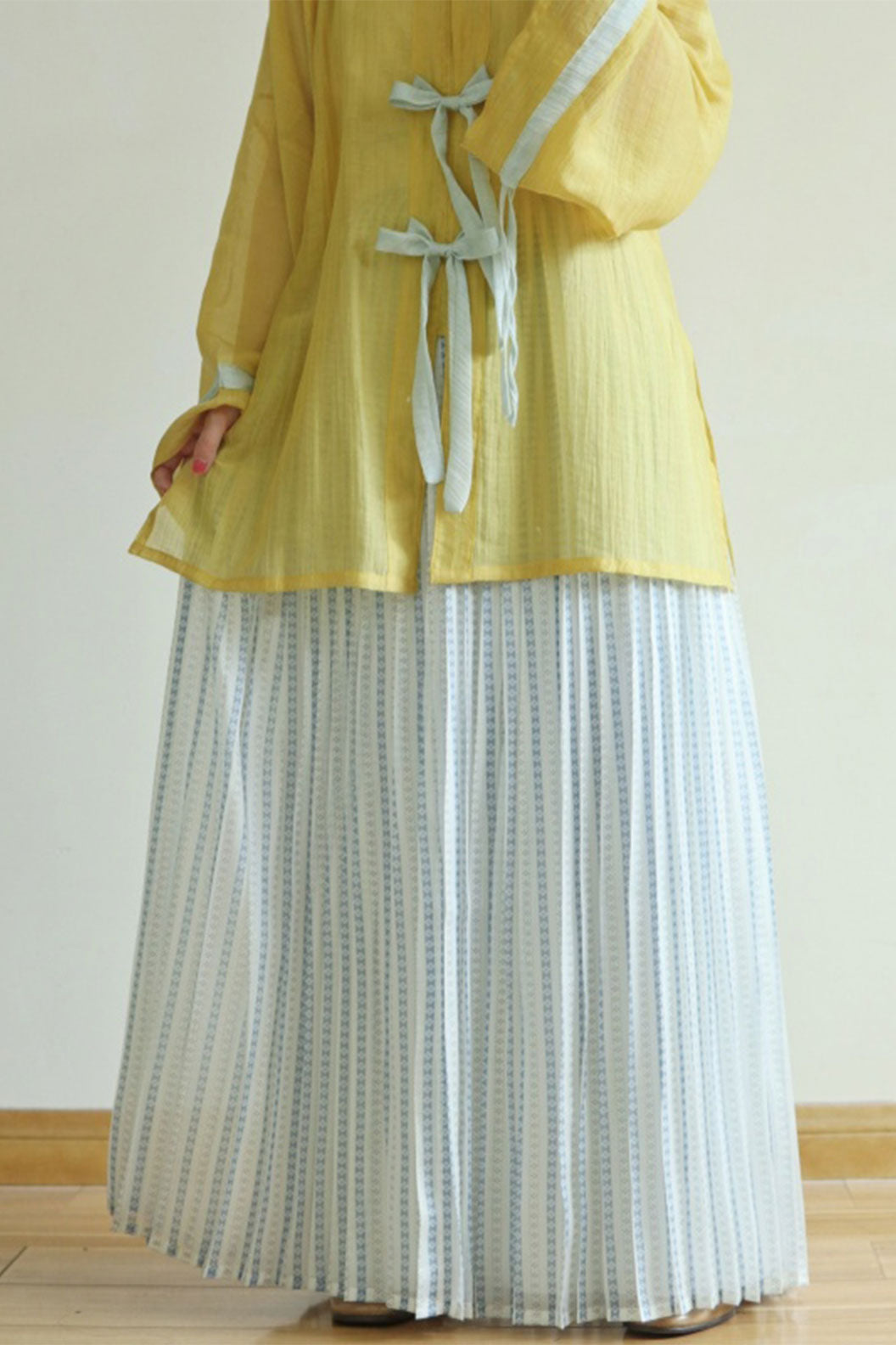 Ming Dynasty Multicolor Hanfu Dress with Tencel Round Collar Shirt and Open-Front Jacket - tianxin 甜心