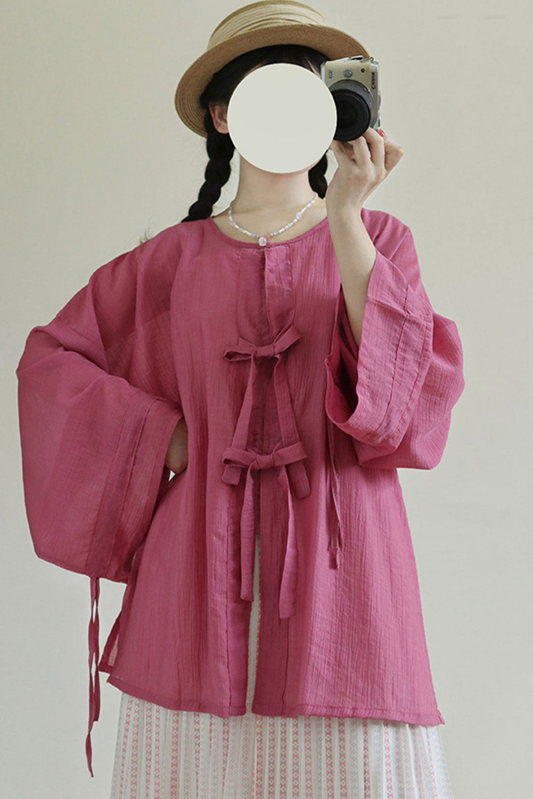 Ming Dynasty Multicolor Hanfu Dress with Tencel Round Collar Shirt and Open-Front Jacket - tianxin 甜心