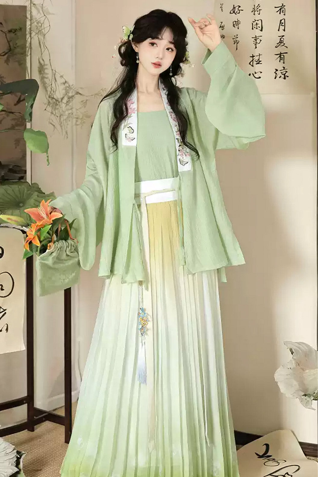 Ming Dynasty Pink Hanfu Dress Embroidery One Piece Pleated Skirt - huayan 花宴