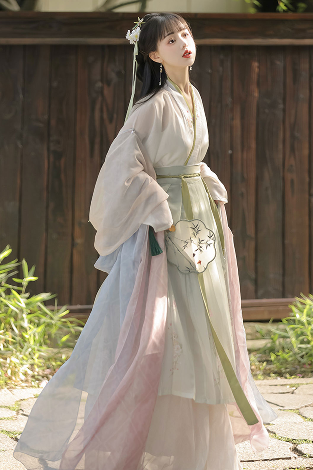Ming Dynasty Pink Hanfu Dress Qi Yao Ruqun Skirt with Chinese Style and Tea Picking Era - caicha 采茶
