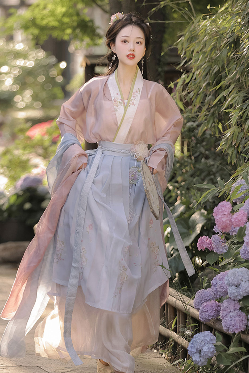 Ming Dynasty Pink Hanfu Dress Qi Yao Ruqun Skirt with Chinese Style and Tea Picking Era - caicha 采茶