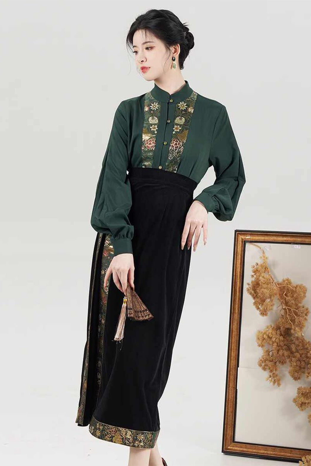 Modern Chinese Dress Fashion Retro Black Hanfu Dress - huayi 花溢