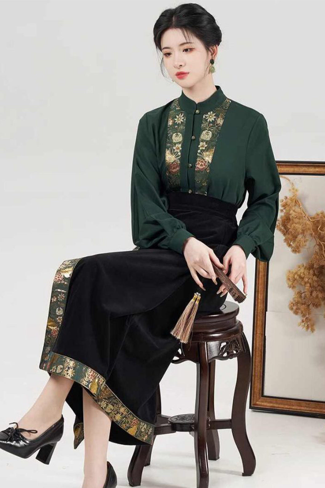 Modern Chinese Dress Fashion Retro Black Hanfu Dress - huayi 花溢