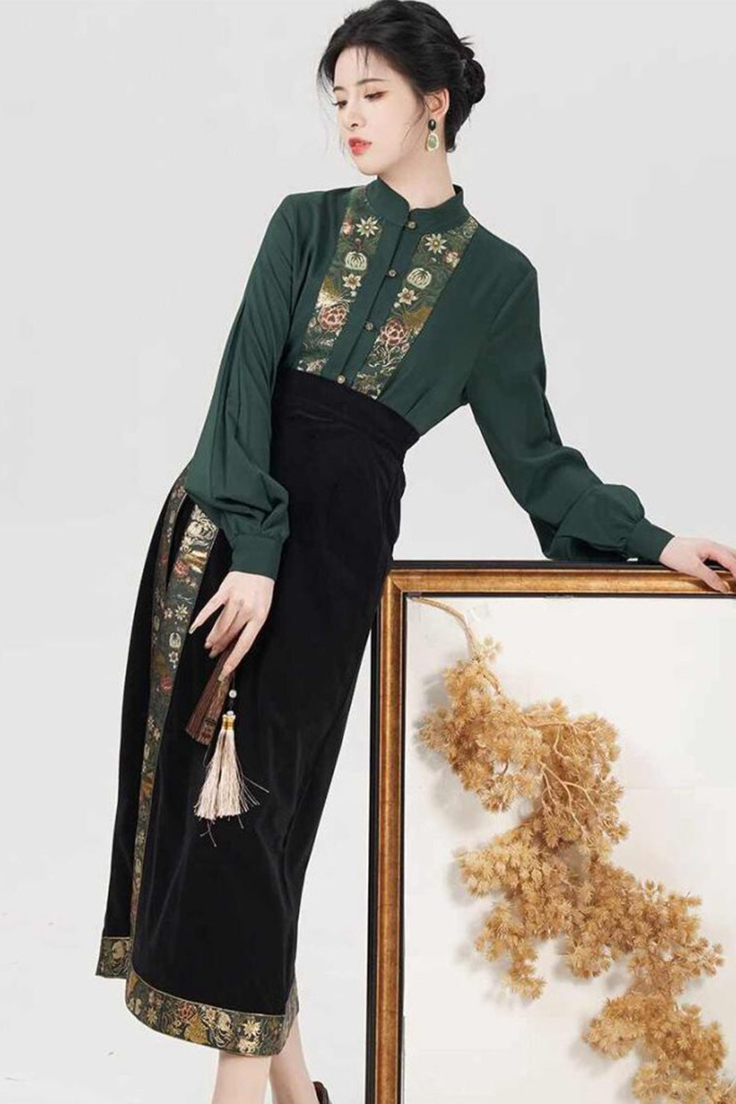 Modern Chinese Dress Fashion Retro Black Hanfu Dress - huayi 花溢