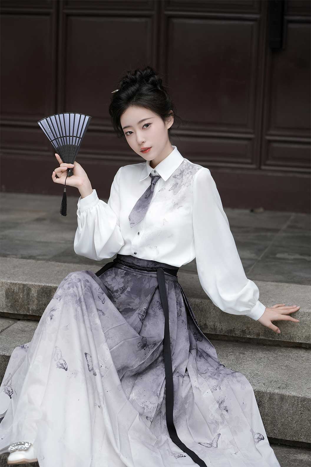 Modern Hanfu Black Hanfu Dress with Ma Mian Skirt New Chinese Style - liuyun 留云