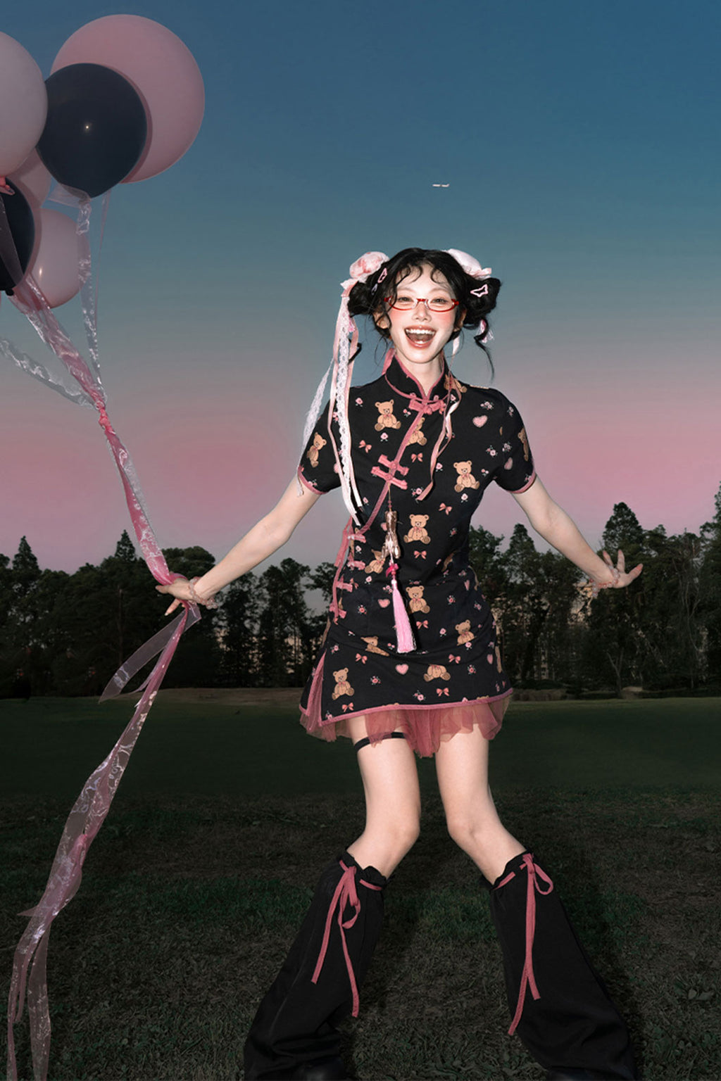 Modern Hanfu Black mandarin dress Cute Chinese Style Dress for Daily Wear - xiaoxiongpaidui 小熊派对 (Preorder)