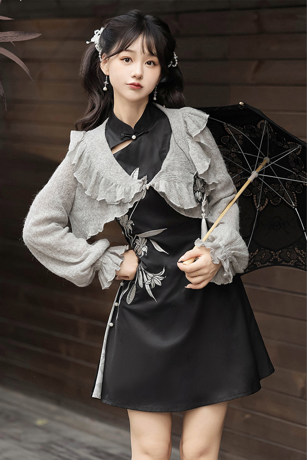 Modern Hanfu clothing Chinese Style Dress Set Black Hanfu dress - huibaihe 灰百合