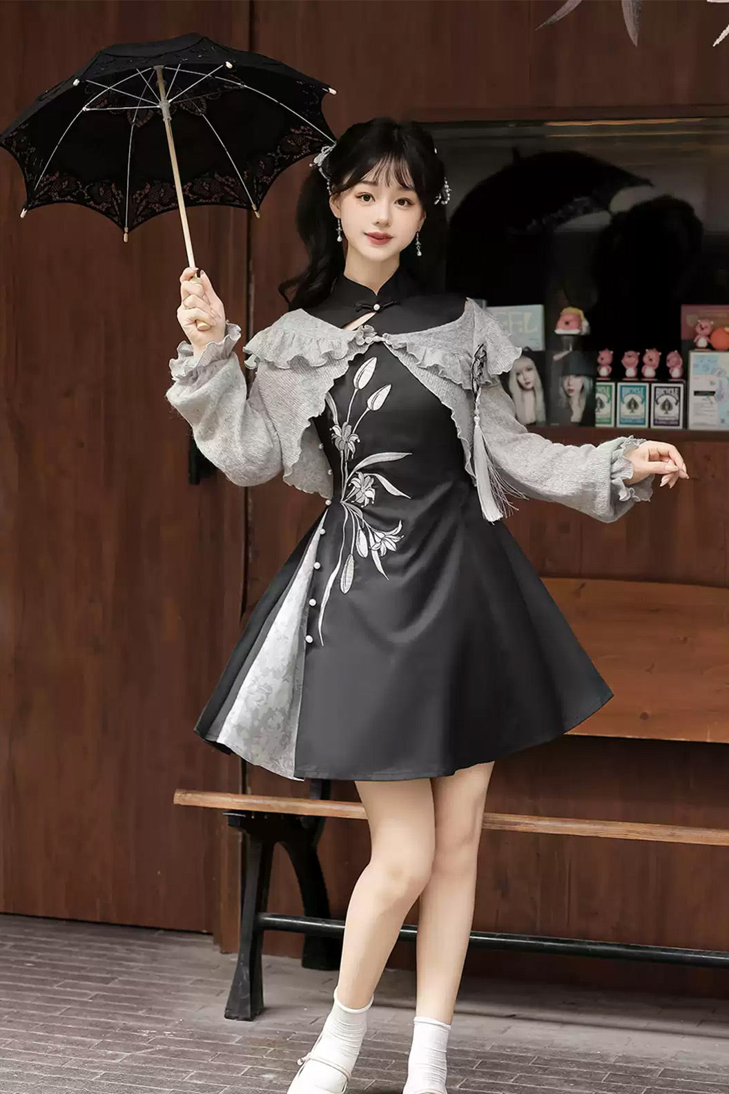 Modern Hanfu clothing Chinese Style Dress Set Black Hanfu dress - huibaihe 灰百合