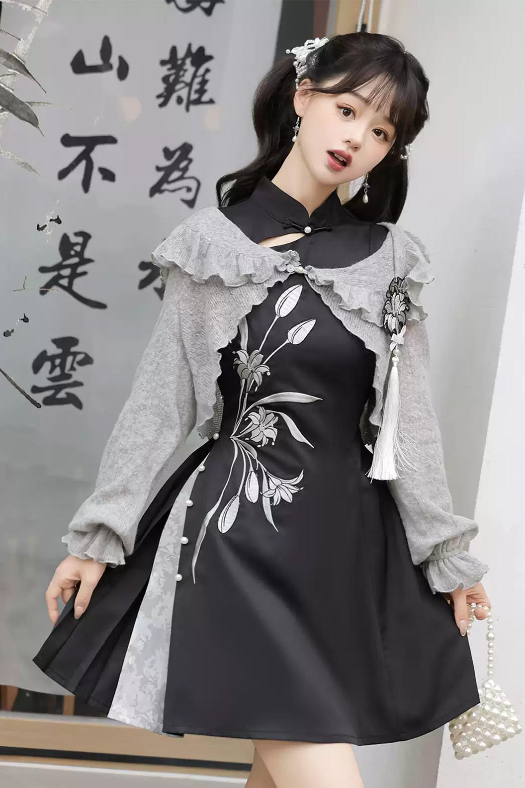 Modern Hanfu clothing Chinese Style Dress Set Black Hanfu dress - huibaihe 灰百合