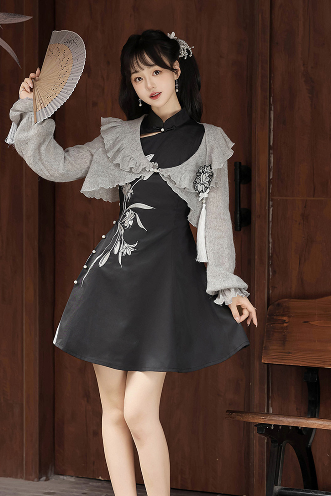Modern Hanfu clothing Chinese Style Dress Set Black Hanfu dress - huibaihe 灰百合