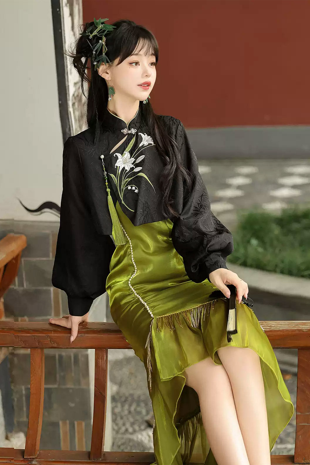 Modern Hanfu clothing Chinese Style Mermaid Skirt Green Hanfu dress - liujin 鎏金