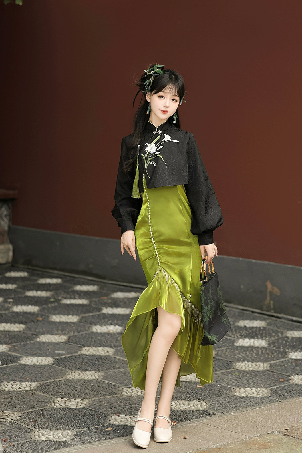 Modern Hanfu clothing Chinese Style Mermaid Skirt Green Hanfu dress - liujin 鎏金