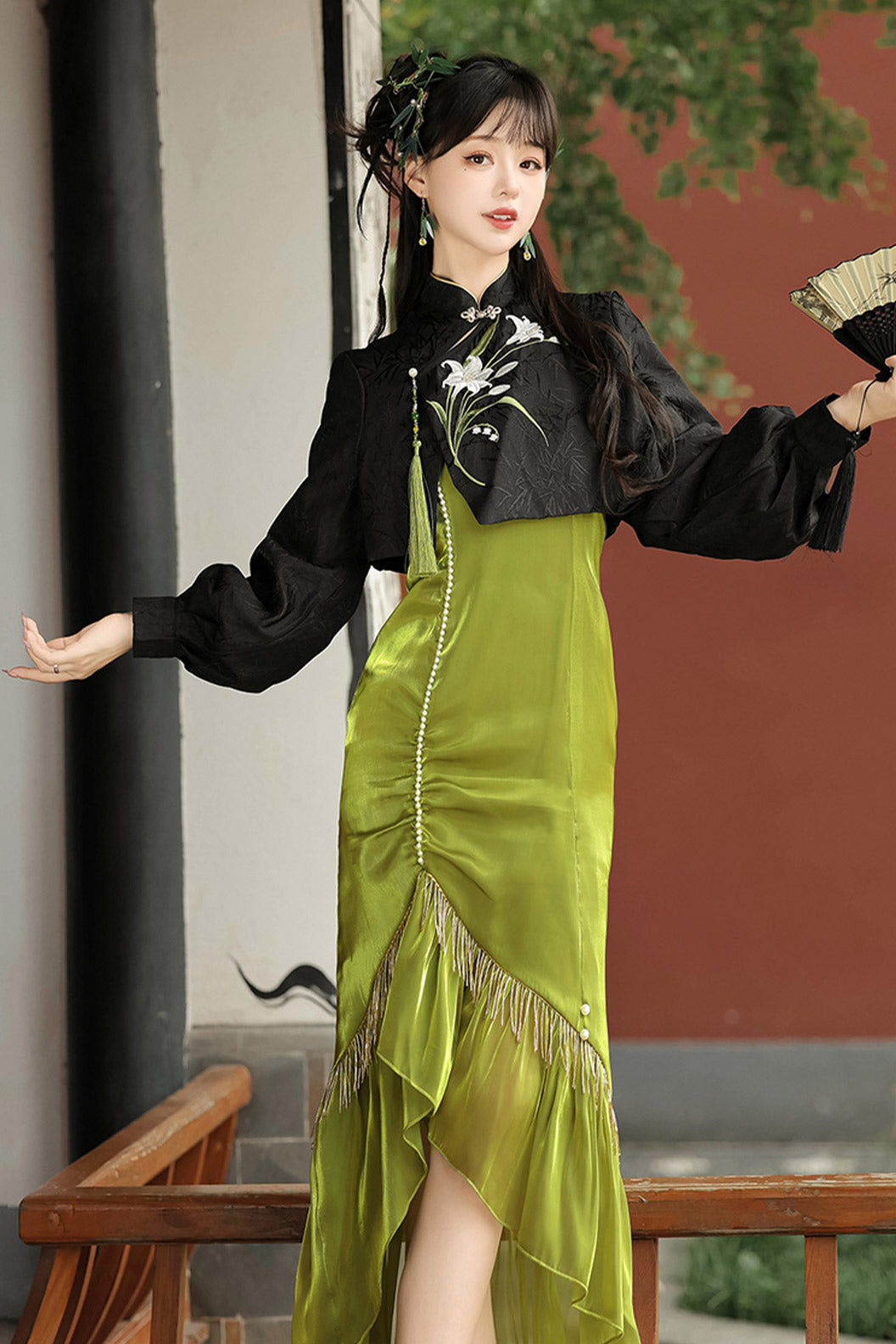 Modern Hanfu clothing Chinese Style Mermaid Skirt Green Hanfu dress - liujin 鎏金