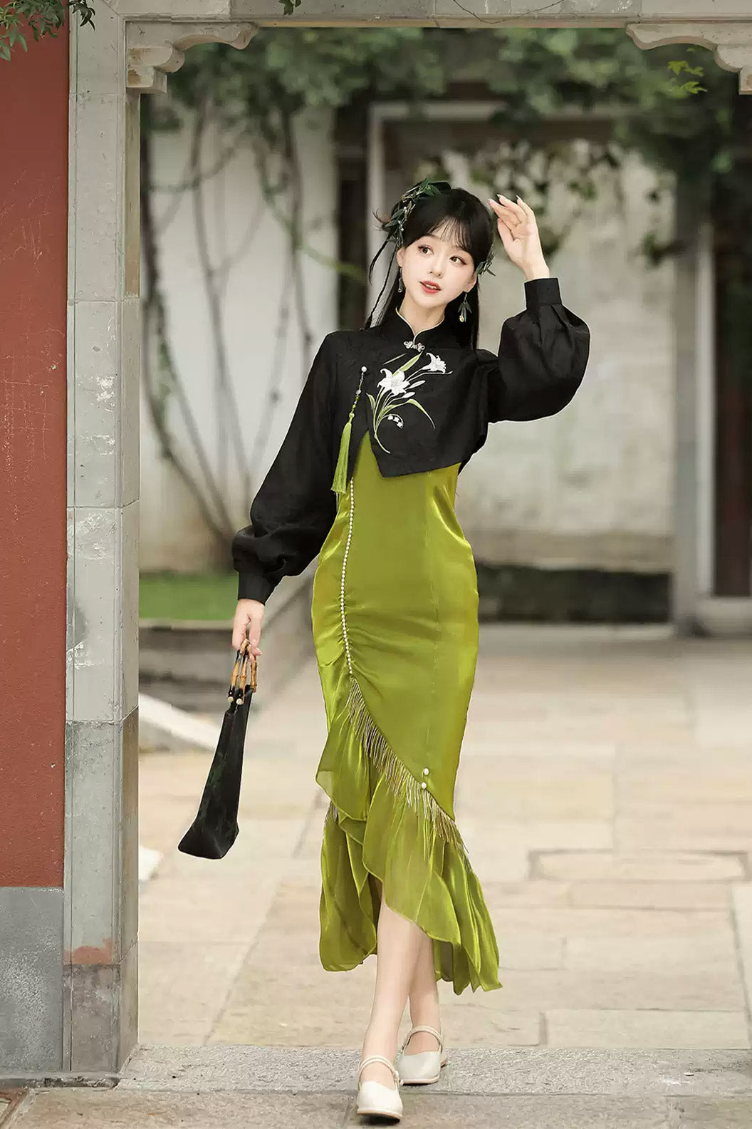 Modern Hanfu clothing Chinese Style Mermaid Skirt Green Hanfu dress - liujin 鎏金