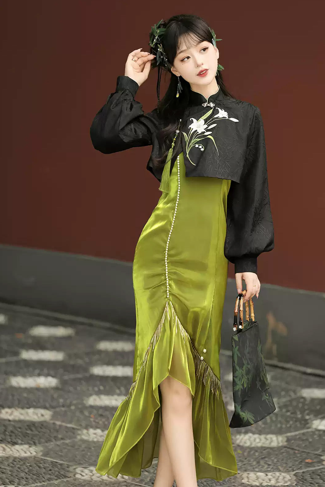 Modern Hanfu clothing Chinese Style Mermaid Skirt Green Hanfu dress - liujin 鎏金
