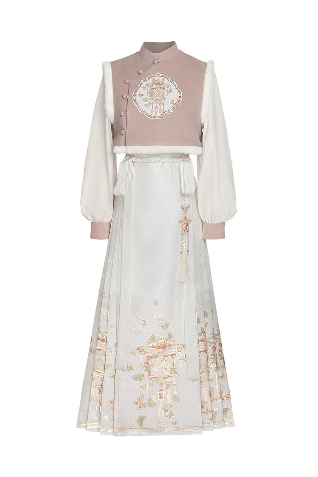 Modern Hanfu clothing Mamian Skirt Autumn Winter Outfit Pink White Hanfu dress - jinshu 锦书