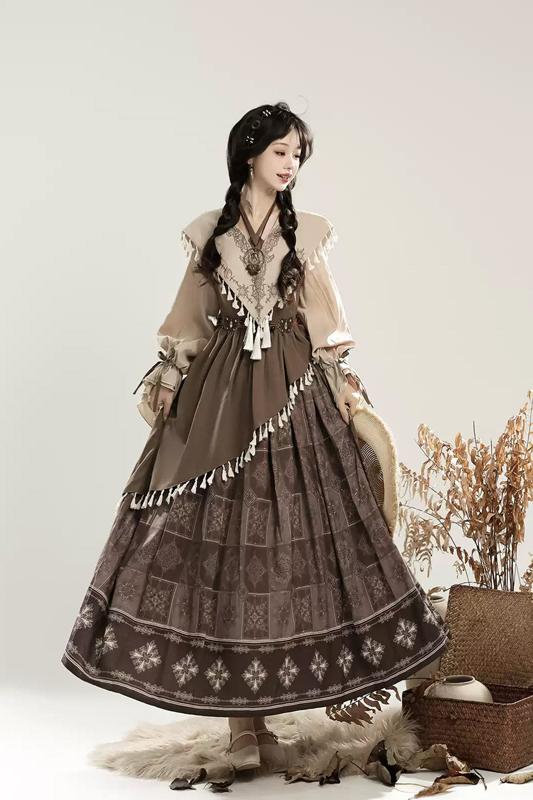 Modern Hanfu clothing New Chinese Style Guofeng Autumn Set Brown Hanfu dress - yueya 月芽