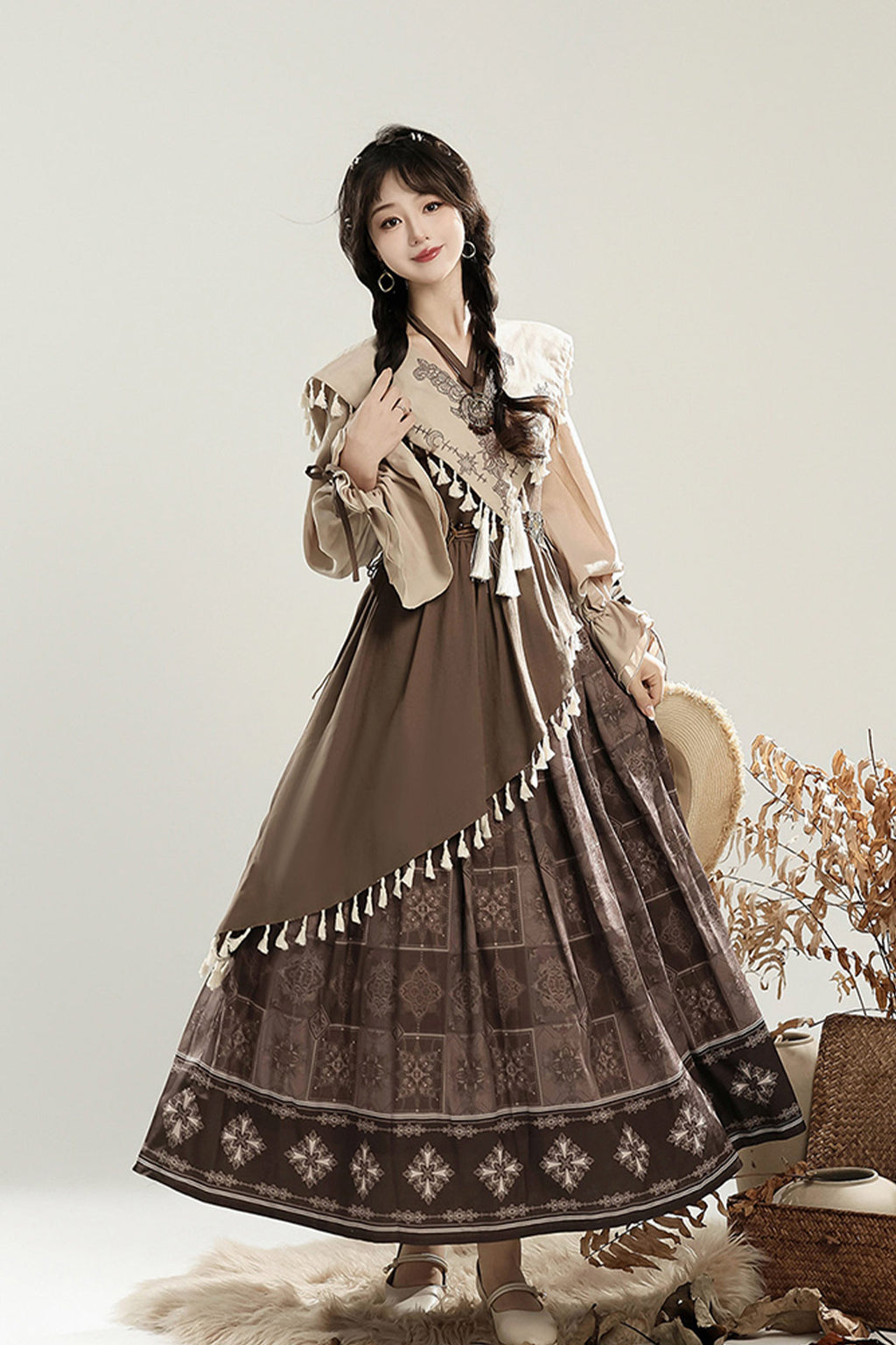 Modern Hanfu clothing New Chinese Style Guofeng Autumn Set Brown Hanfu dress - yueya 月芽